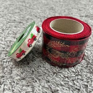 Hobby Lobby Christmas Ribbon Set Red Truck & Buffalo Plaid Gold Reindeer 2 Rolls
